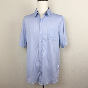 Buttercloth Mens Short Sleeve Button Up Shirt | 2XL Slim Fit | Blue Striped